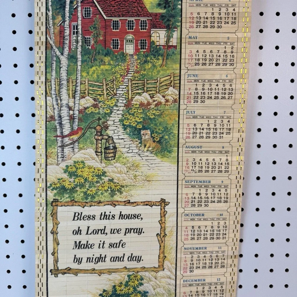 Vtg 1981‎ Bless This House wooden wall scroll farmhouse cottage decor